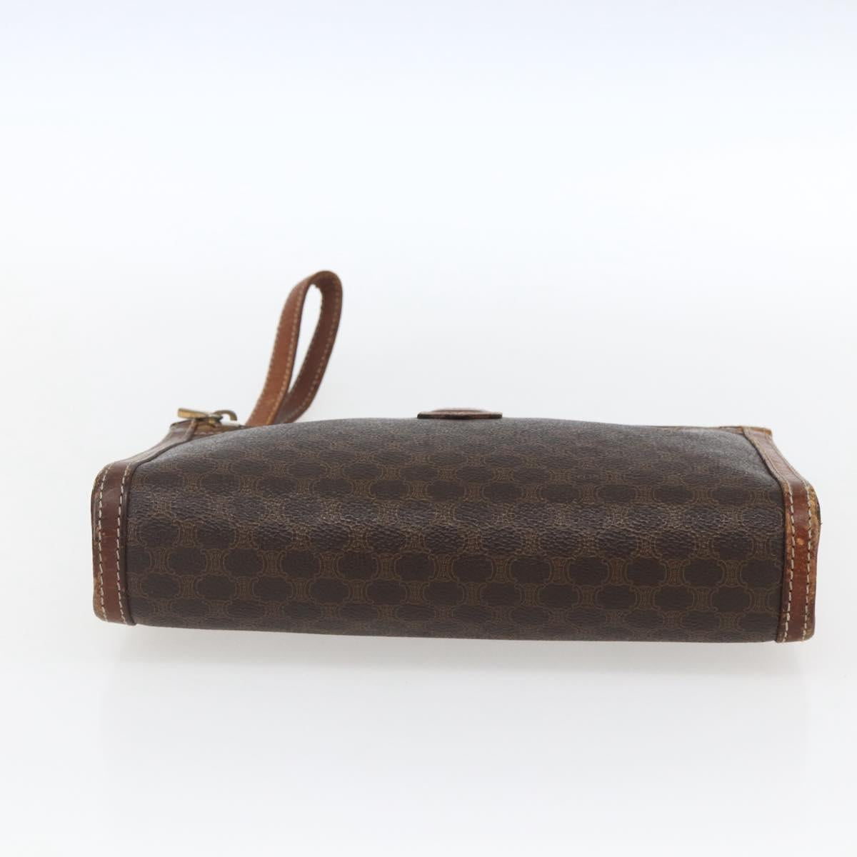 CELINE Macadam Canvas Clutch Bag PVC Leather Brown Gold Auth ti3690