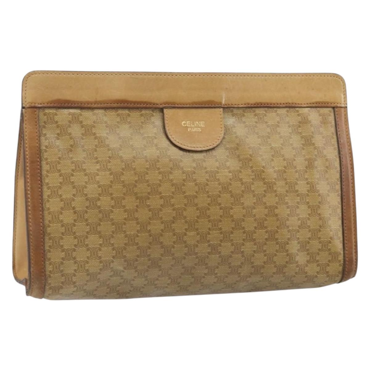 CELINE Macadam Canvas Clutch Bag PVC Beige Auth ti3691