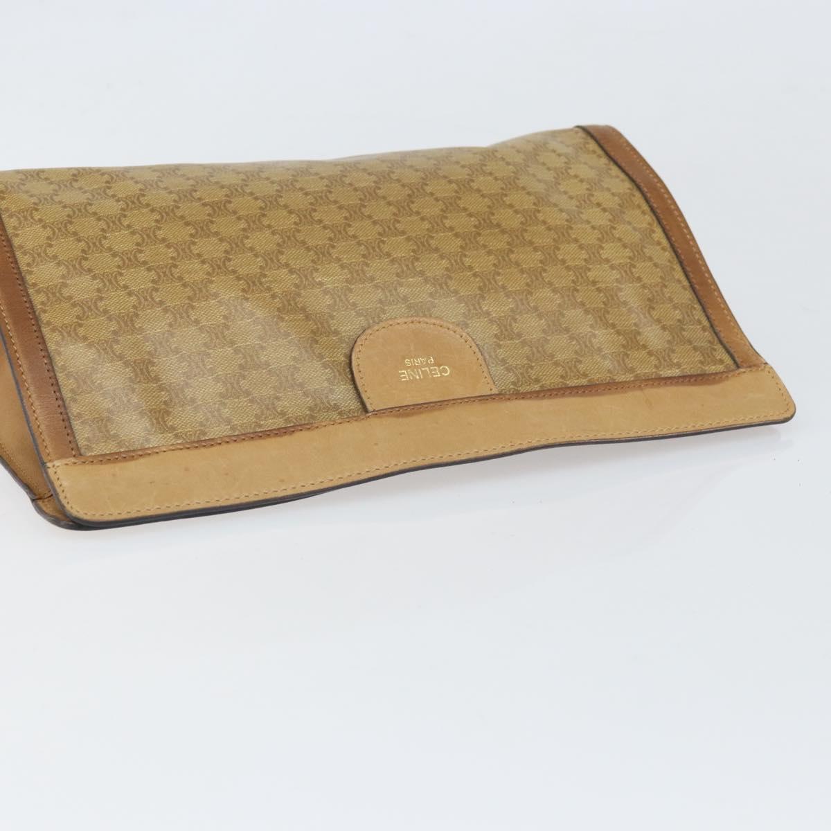 CELINE Macadam Canvas Clutch Bag PVC Beige Auth ti3691