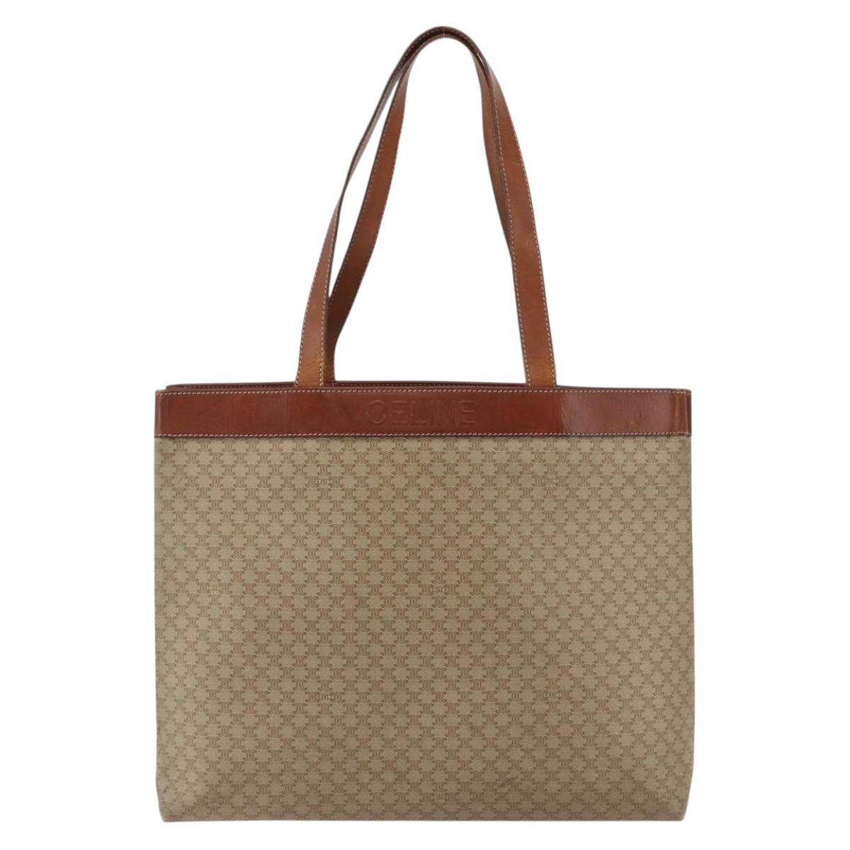 CELINE Macadam Canvas Tote Bag PVC Beige Gold Auth ti3692