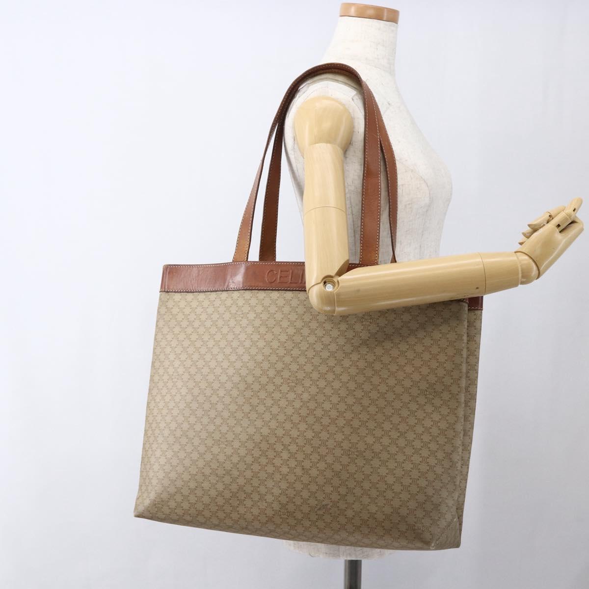 CELINE Macadam Canvas Tote Bag PVC Beige Gold Auth ti3692
