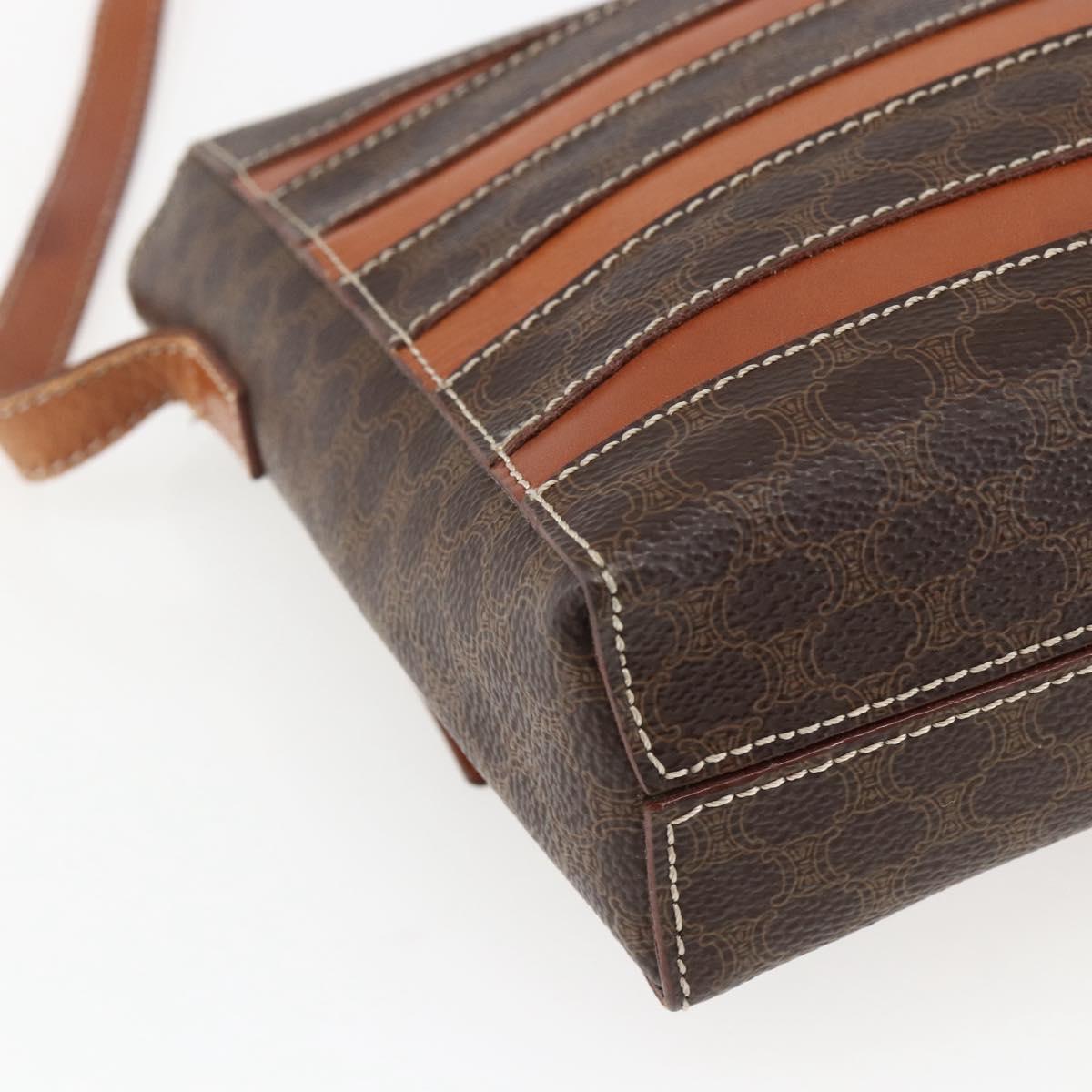 CELINE Macadam Canvas Shoulder Bag PVC Leather Brown Gold Auth ti3693