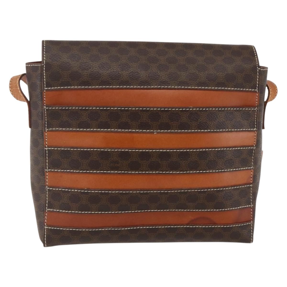 CELINE Macadam Canvas Shoulder Bag PVC Leather Brown Gold Auth ti3693