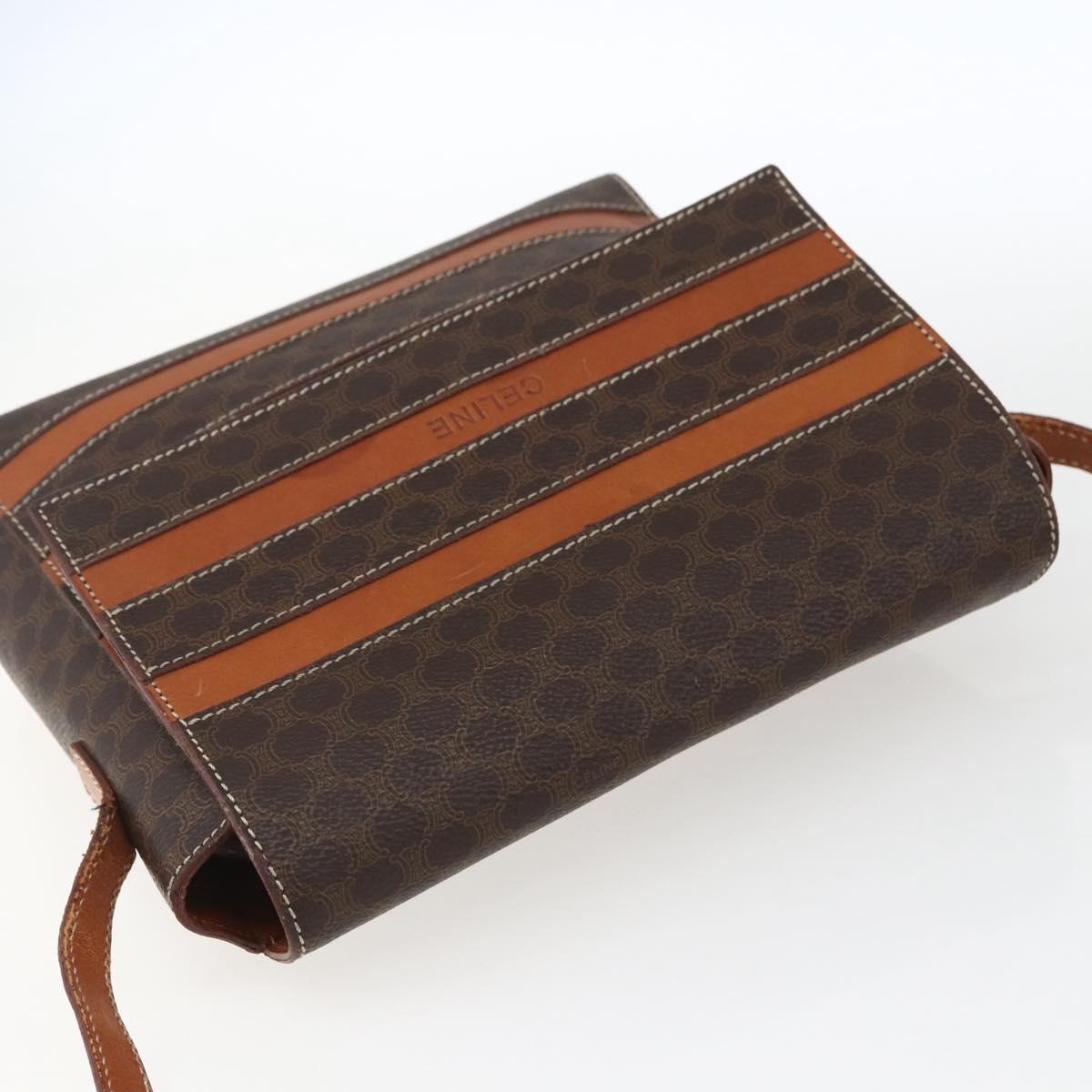 CELINE Macadam Canvas Shoulder Bag PVC Leather Brown Gold Auth ti3693