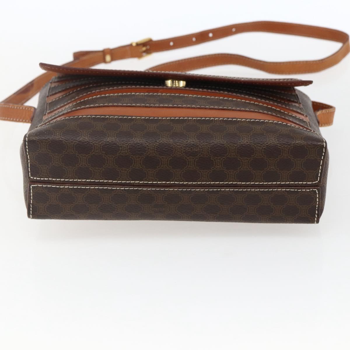 CELINE Macadam Canvas Shoulder Bag PVC Leather Brown Gold Auth ti3693