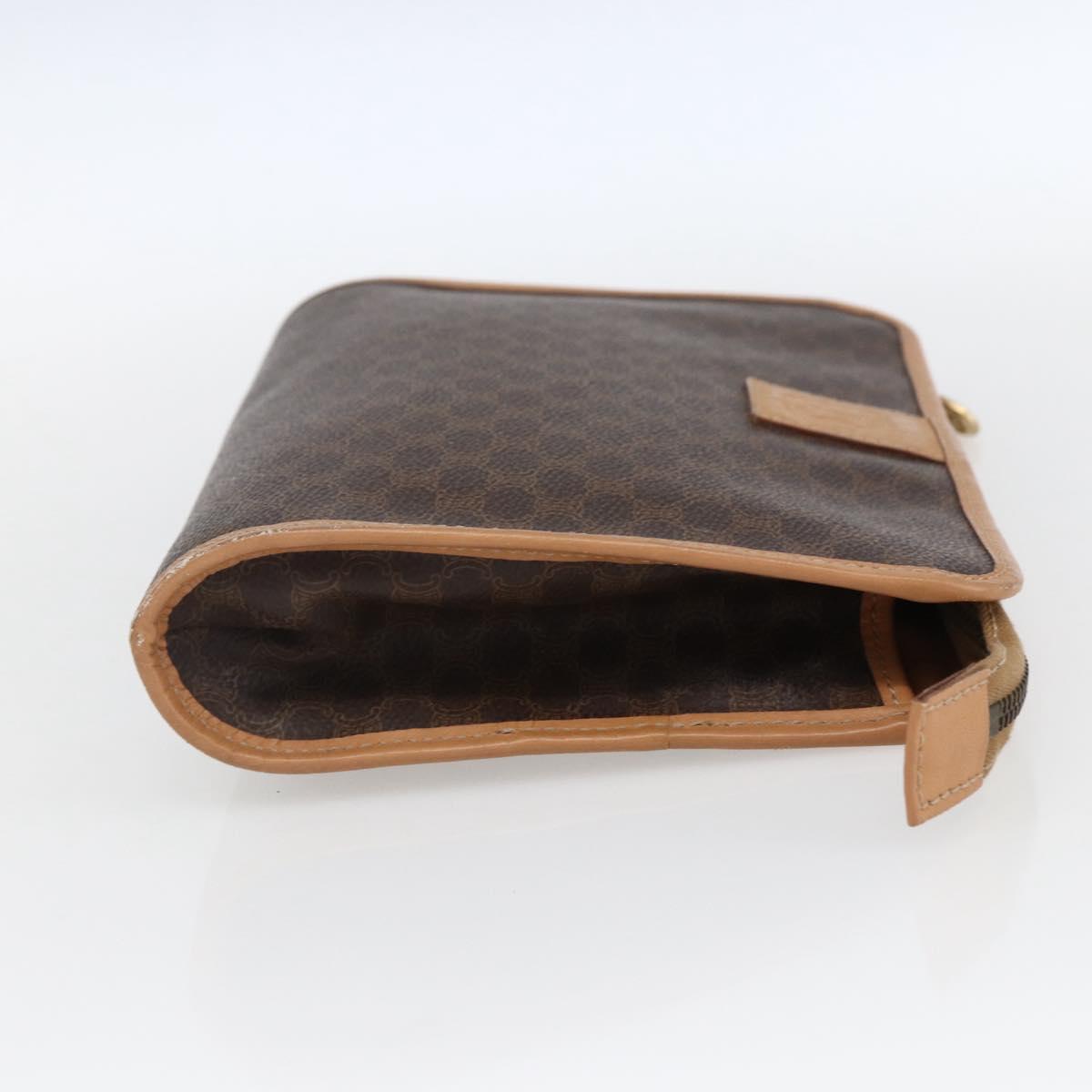 CELINE Macadam Canvas Clutch Bag PVC Leather Brown Gold Auth ti3695
