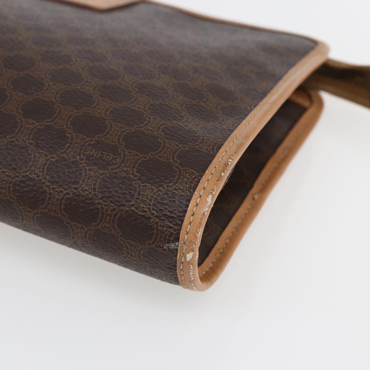 CELINE Macadam Canvas Clutch Bag PVC Leather Brown Gold Auth ti3695
