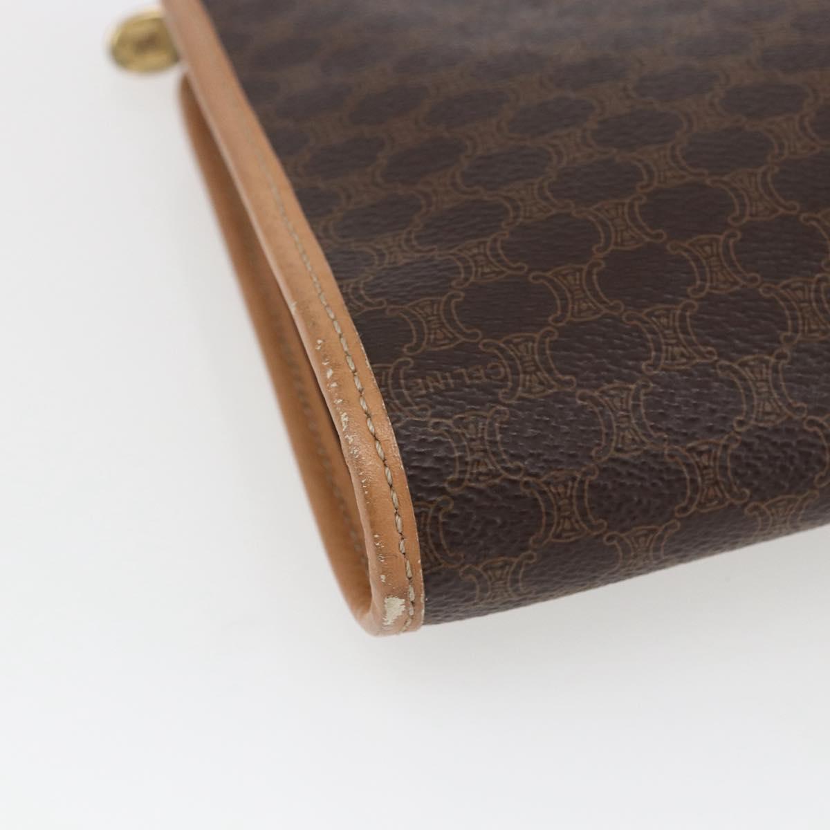 CELINE Macadam Canvas Clutch Bag PVC Leather Brown Gold Auth ti3695