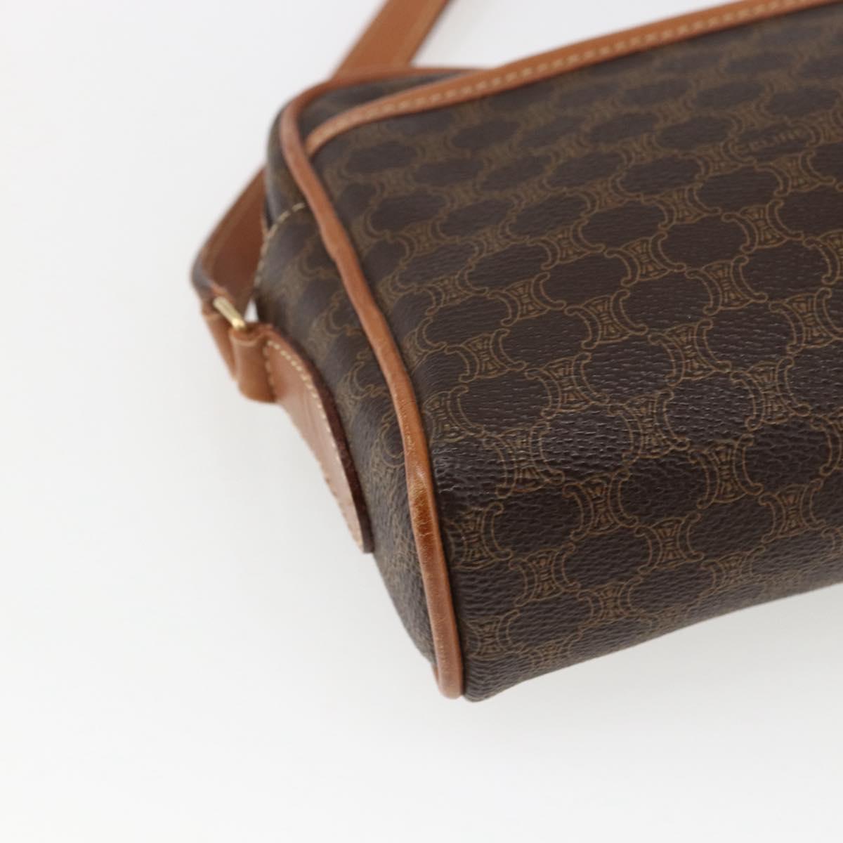 CELINE Macadam Canvas Shoulder Bag PVC Leather Brown Gold Auth ti3696