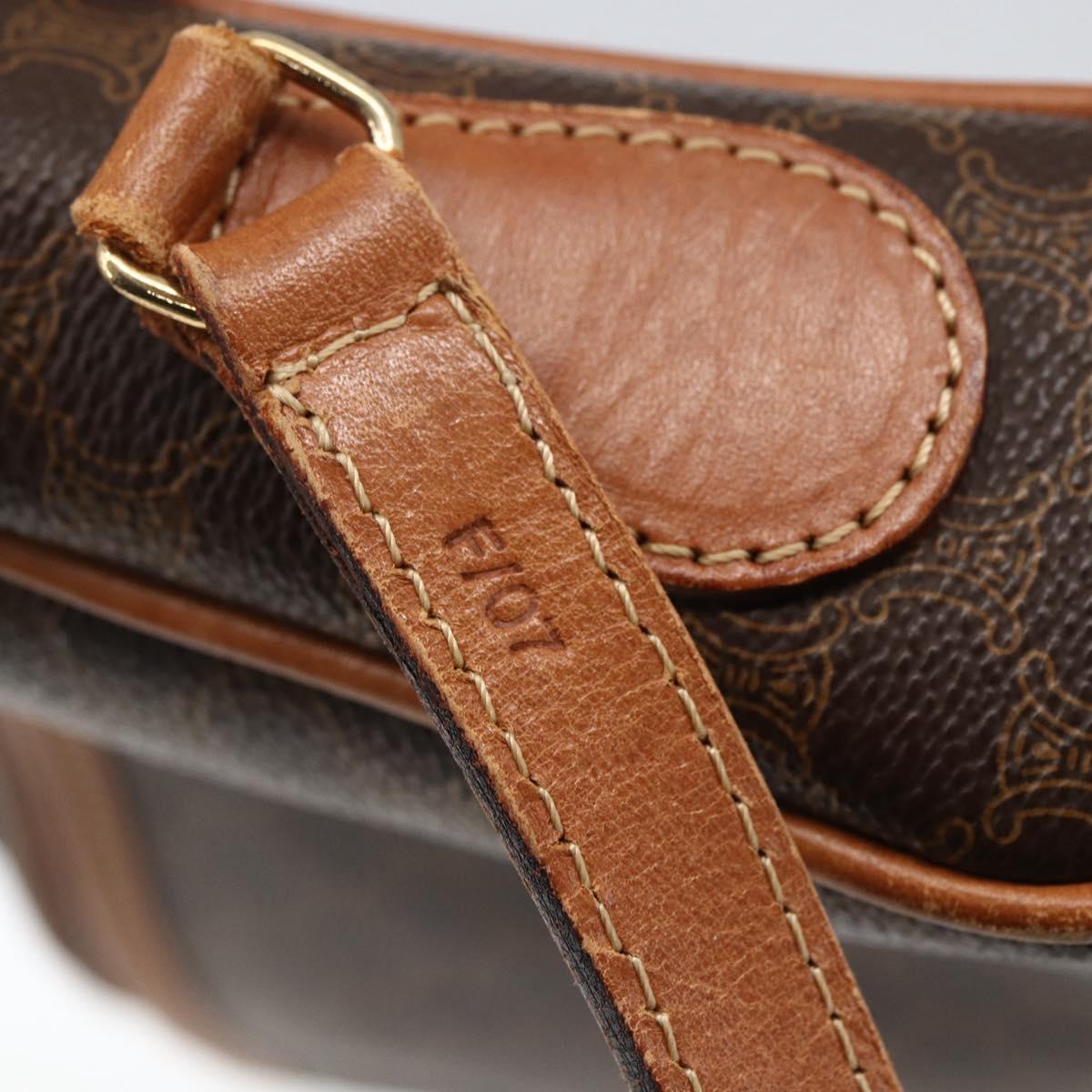 CELINE Macadam Canvas Shoulder Bag PVC Leather Brown Gold Auth ti3696