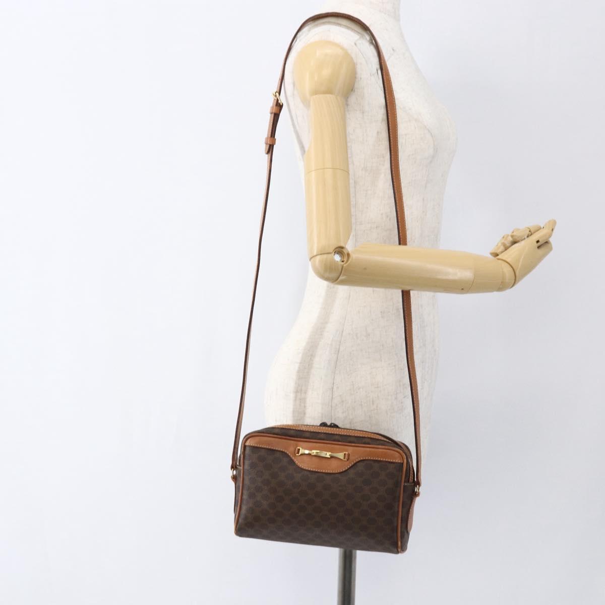 CELINE Macadam Canvas Shoulder Bag PVC Leather Brown Gold Auth ti3696