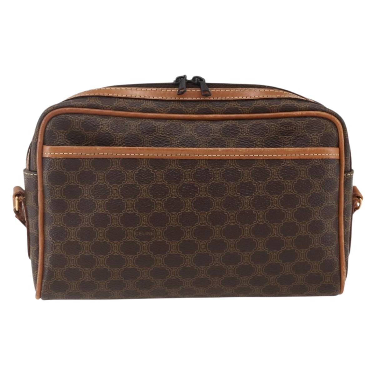 CELINE Macadam Canvas Shoulder Bag PVC Leather Brown Gold Auth ti3696