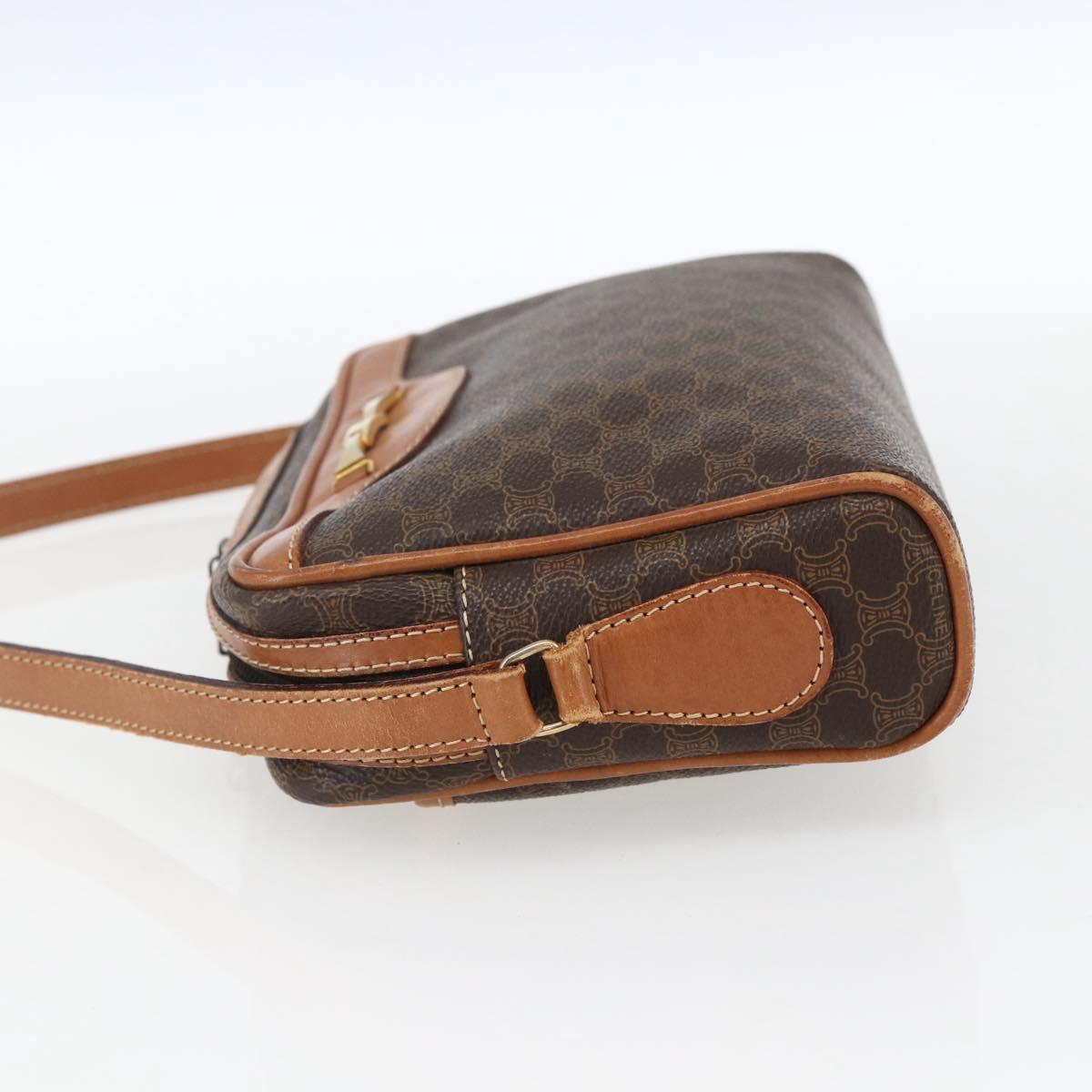 CELINE Macadam Canvas Shoulder Bag PVC Leather Brown Gold Auth ti3696