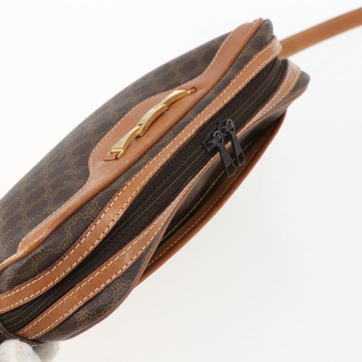 CELINE Macadam Canvas Shoulder Bag PVC Leather Brown Gold Auth ti3696