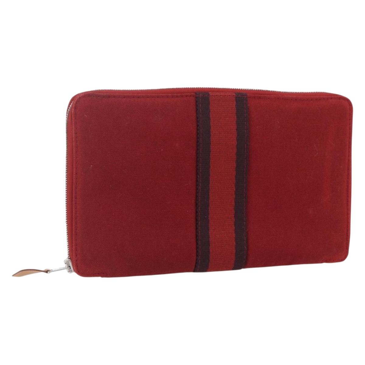 HERMES Fourre Tout Perth GM Long Wallet Canvas Red Auth ti3698