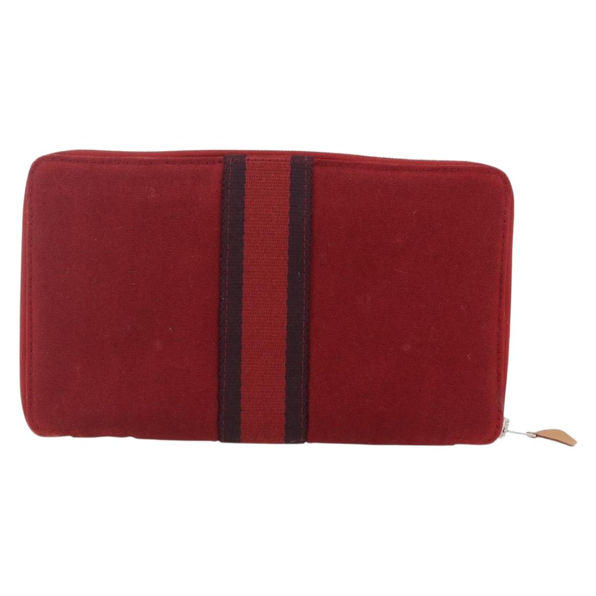 HERMES Fourre Tout Perth GM Long Wallet Canvas Red Auth ti3698