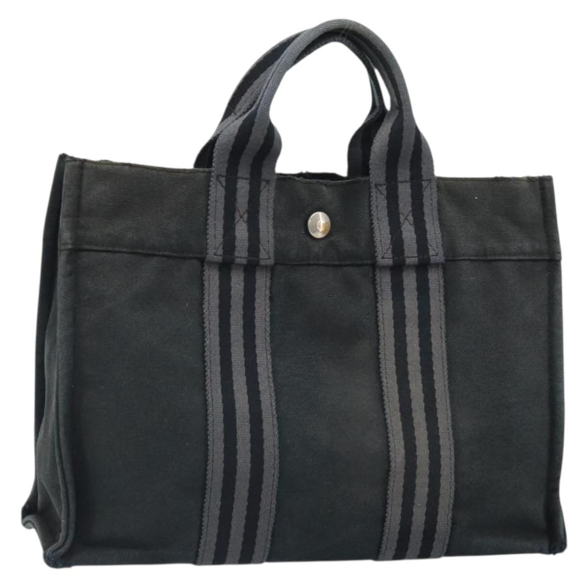 HERMES Fourre Tout PM Hand Bag Canvas Black Silver Auth ti3705