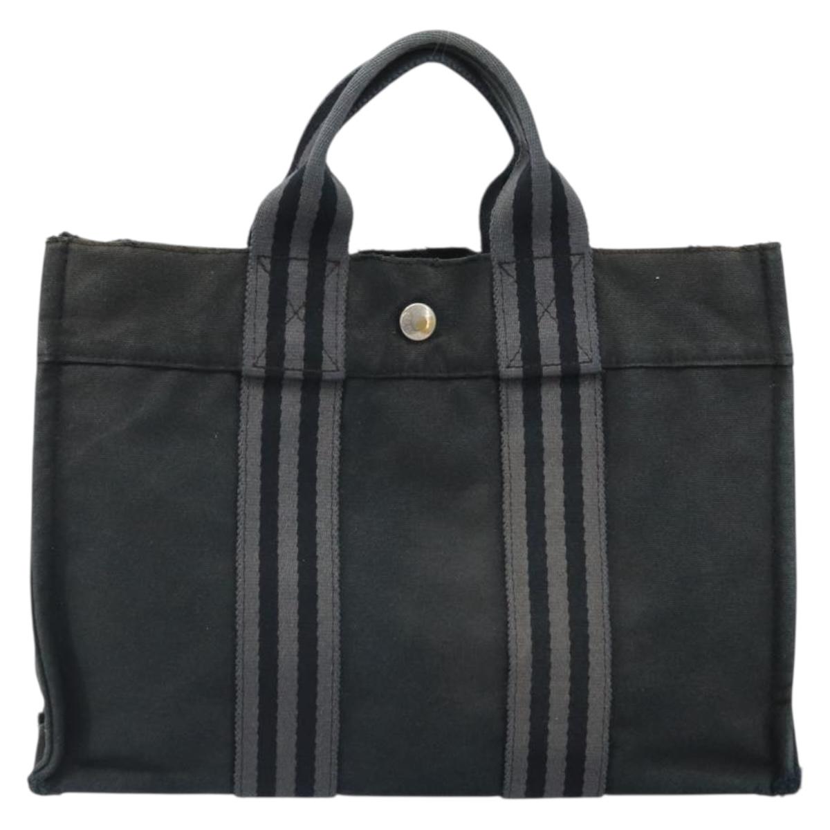 HERMES Fourre Tout PM Hand Bag Canvas Black Silver Auth ti3705