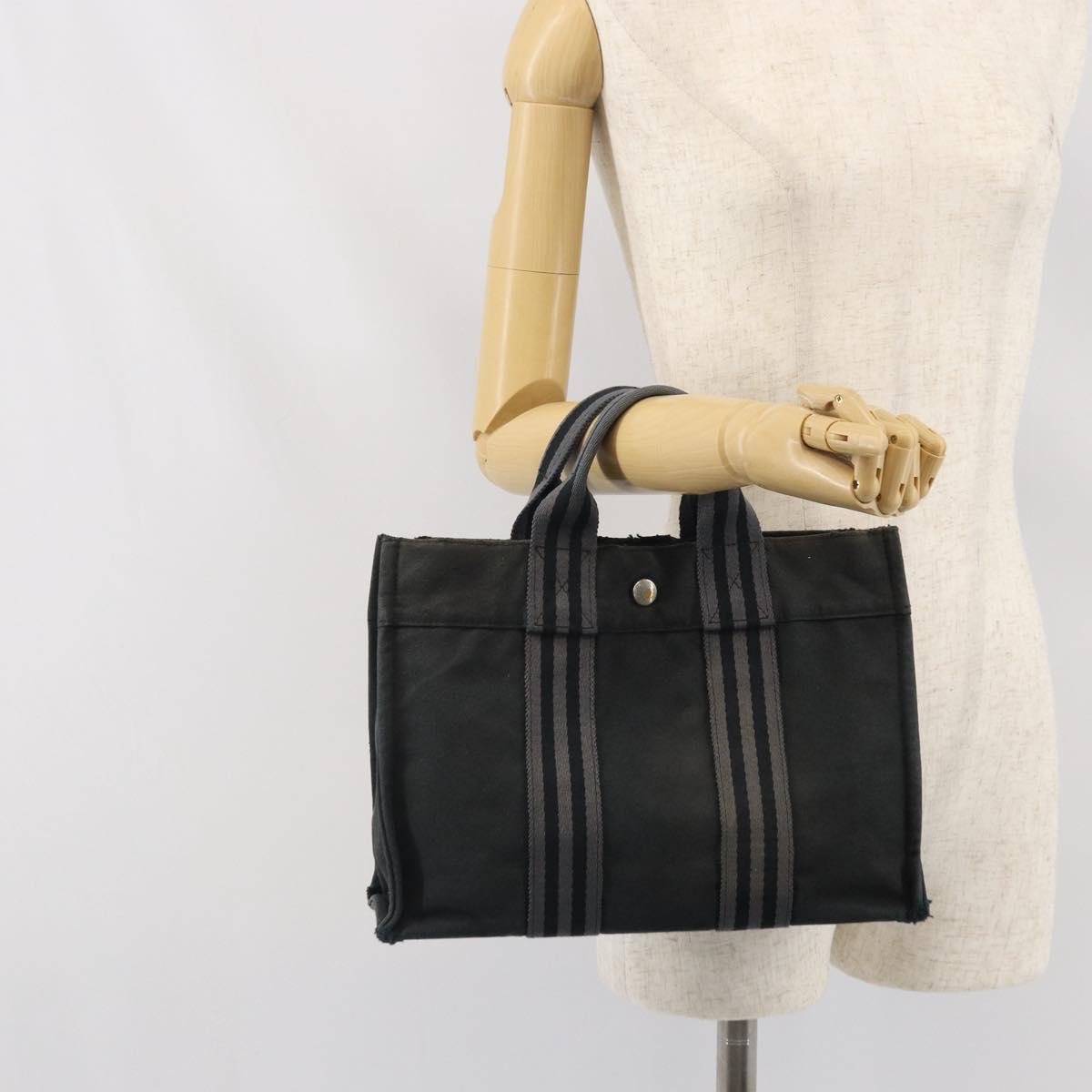 HERMES Fourre Tout PM Hand Bag Canvas Black Silver Auth ti3705