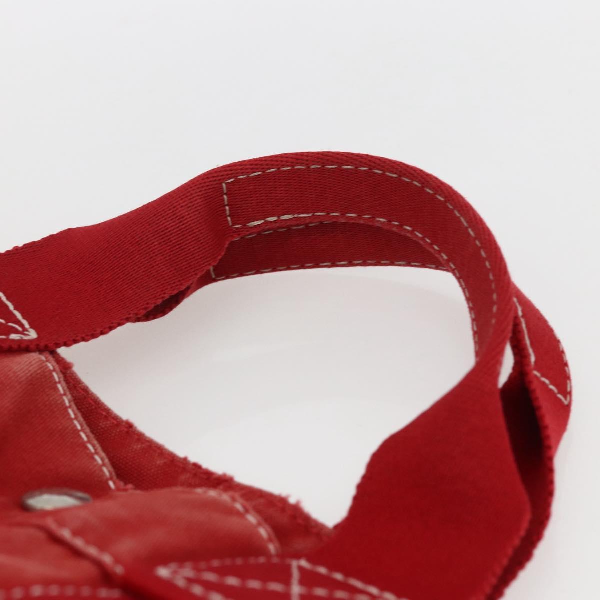 HERMES Deauville MM Hand Bag Canvas Red Auth ti3706
