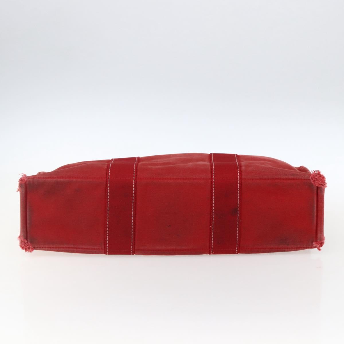 HERMES Deauville MM Hand Bag Canvas Red Auth ti3706