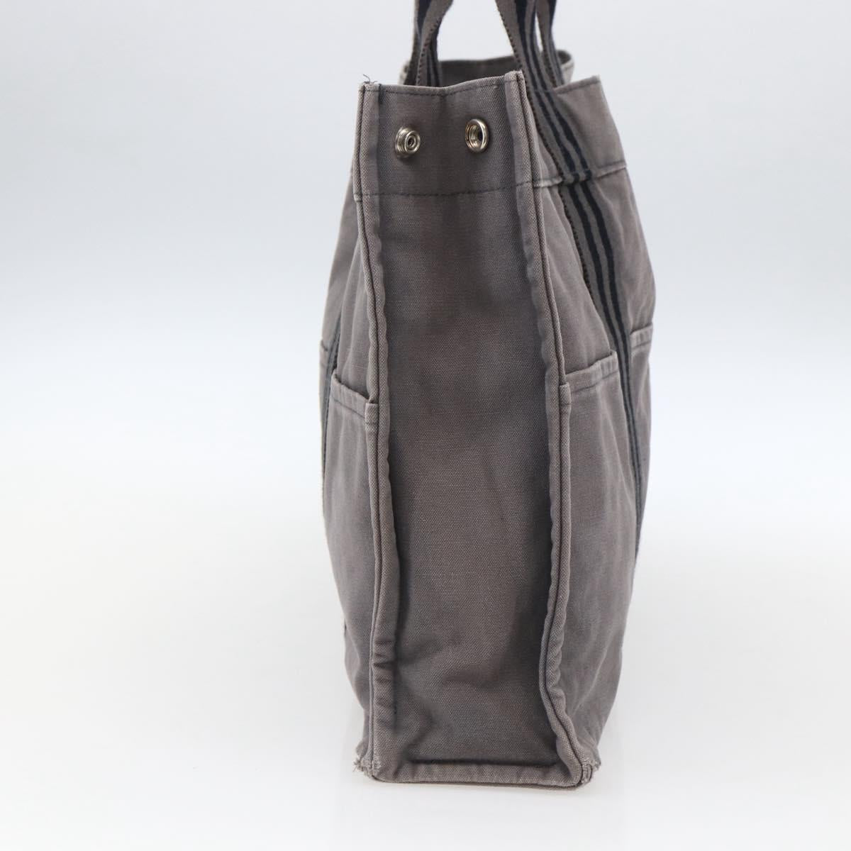 HERMES Fourre ToutMM Hand Bag Canvas Gray Silver Auth ti3707