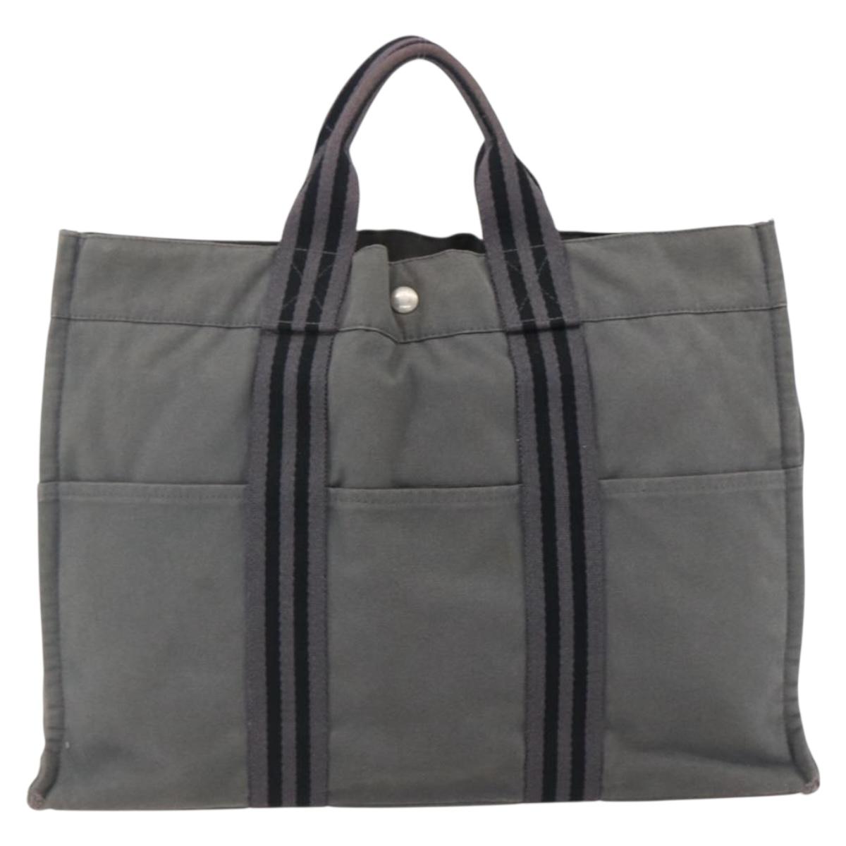 HERMES Fourre Tout MM Hand Bag Canvas Gray Silver Auth ti3711