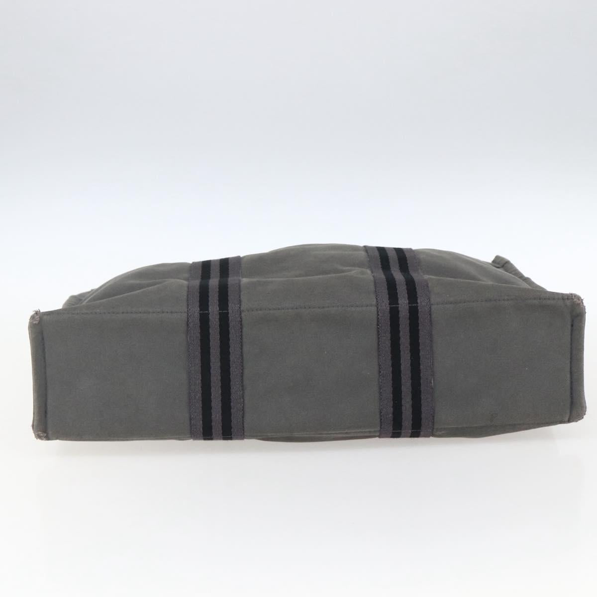 HERMES Fourre Tout MM Hand Bag Canvas Gray Silver Auth ti3711