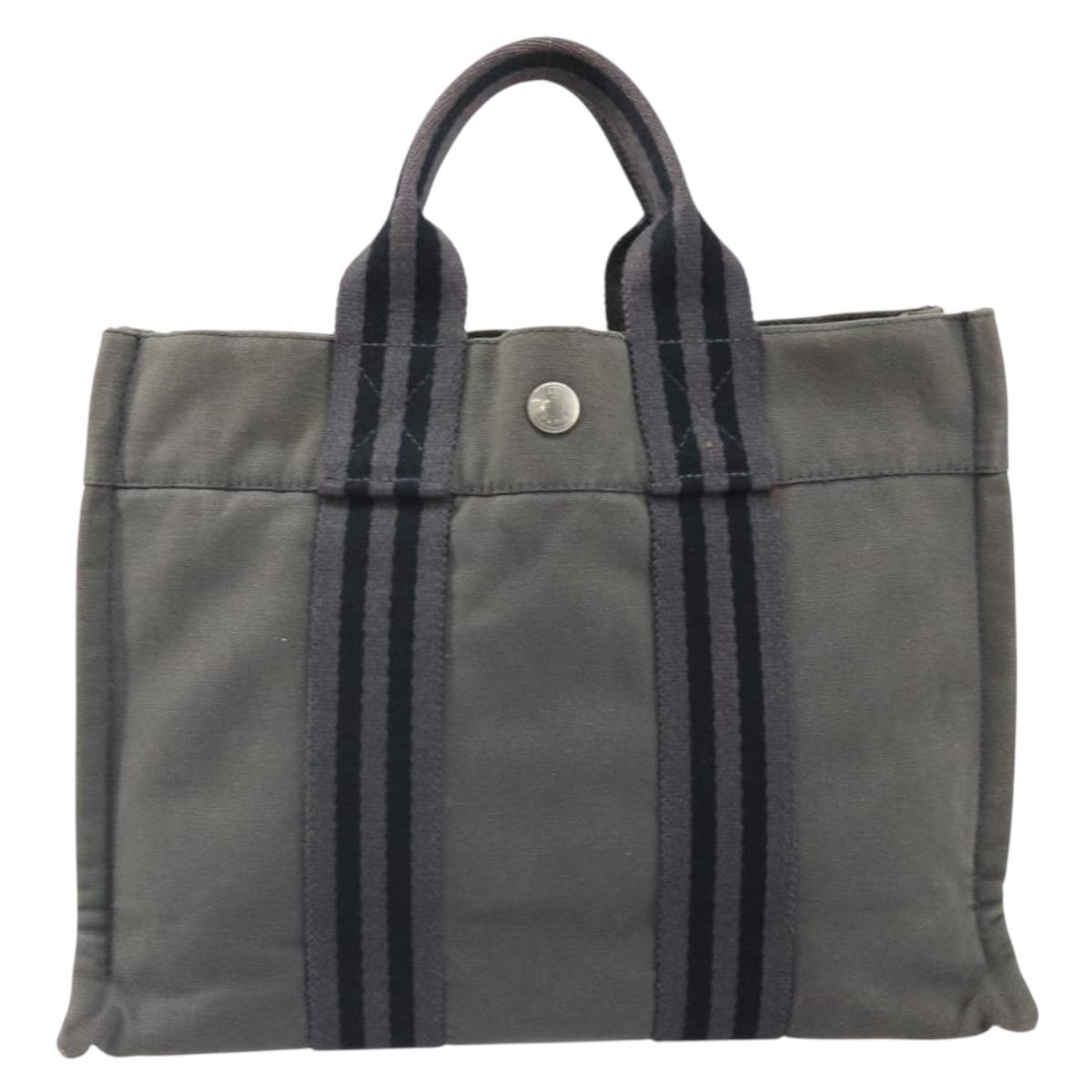 HERMES Fourre Tout PM Hand Bag Canvas Gray Silver Auth ti3712