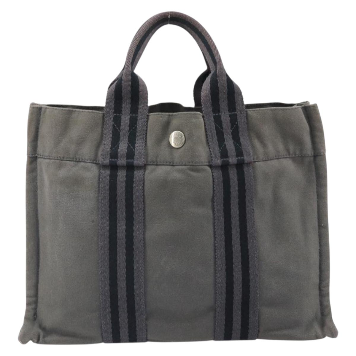 HERMES Fourre Tout PM Hand Bag Canvas Gray Silver Auth ti3712