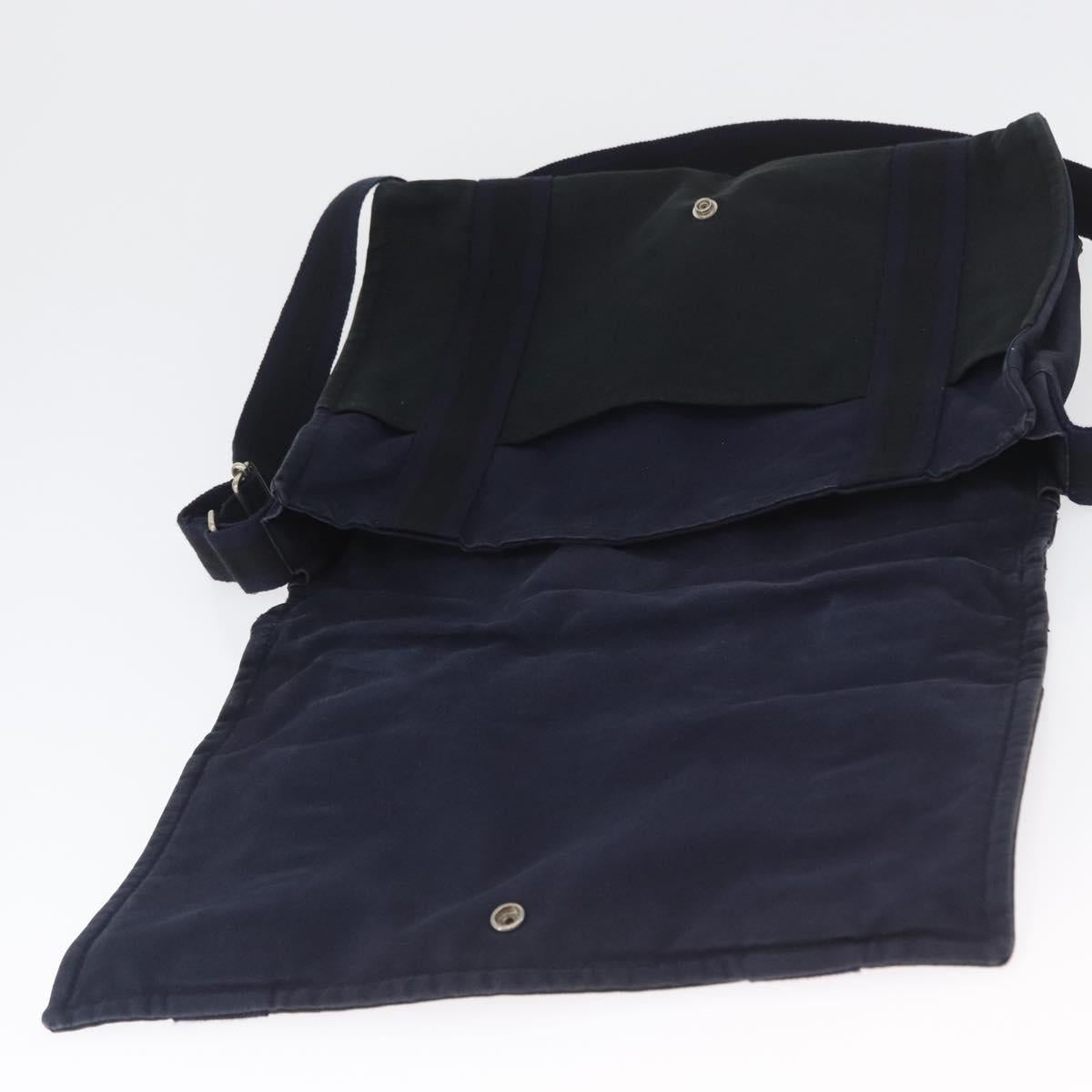 HERMES Fourre Tout Bassas MM Shoulder Bag Canvas Navy Silver Auth ti3713