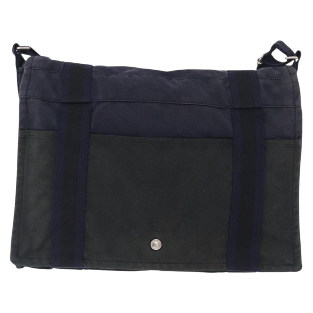 HERMES Fourre Tout Bassas MM Shoulder Bag Canvas Navy Silver Auth ti3713