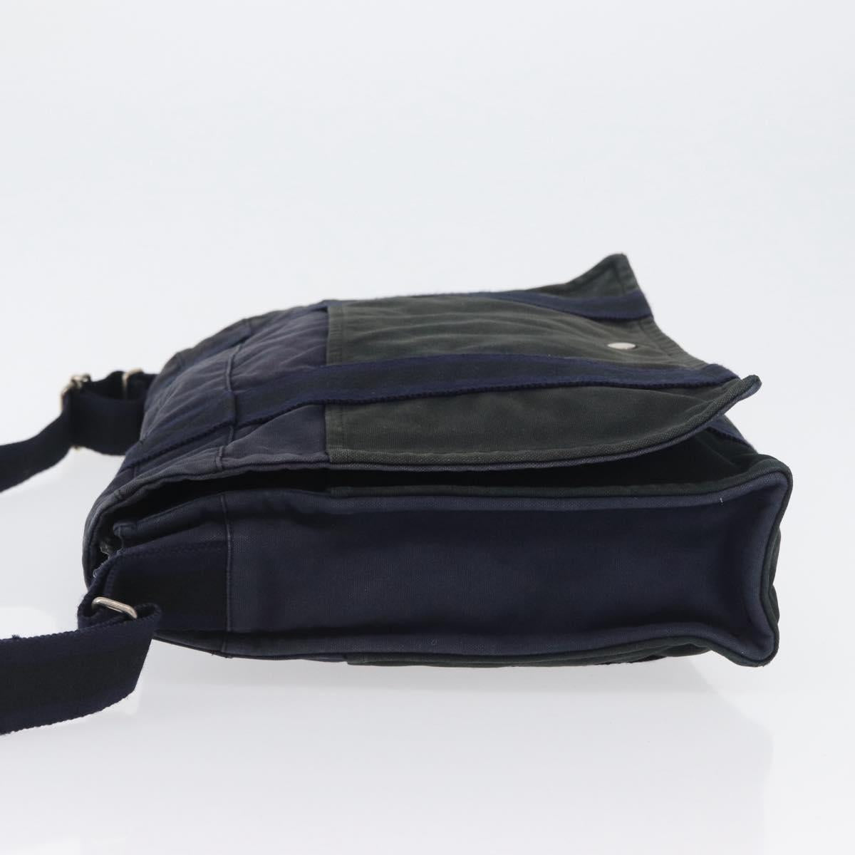 HERMES Fourre Tout Bassas MM Shoulder Bag Canvas Navy Silver Auth ti3713