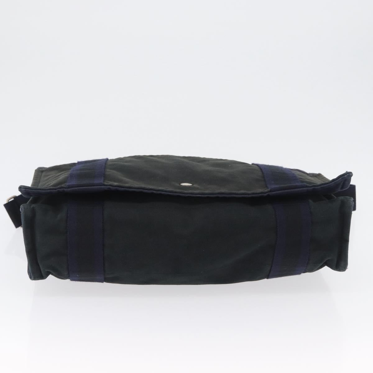 HERMES Fourre Tout Bassas MM Shoulder Bag Canvas Navy Silver Auth ti3713