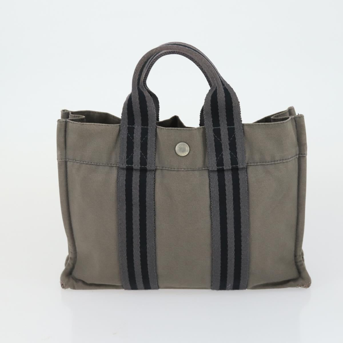 HERMES Fourre Tout Hand Bag Canvas 4 Set Gray Black Red Auth ti3714