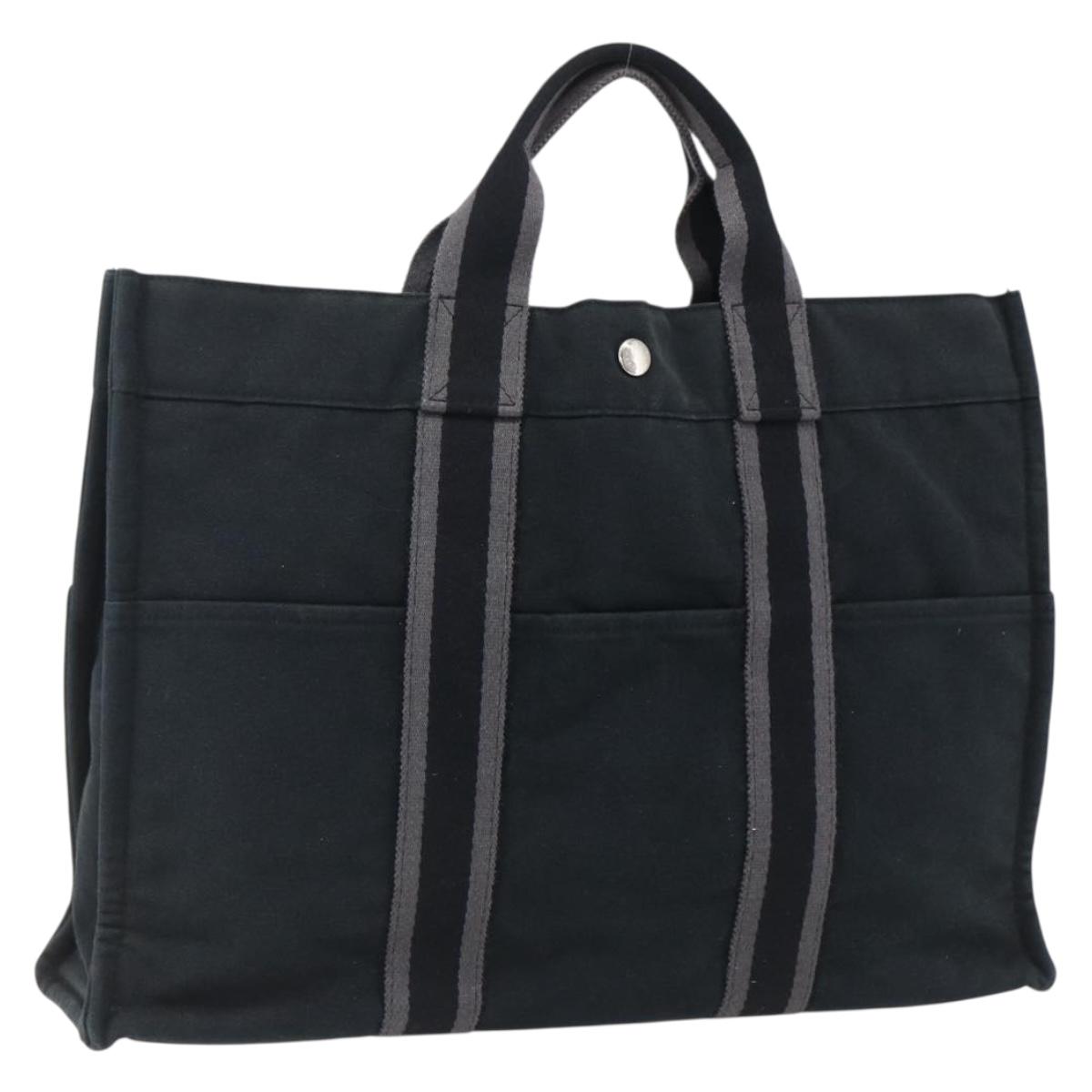 HERMES Fourre Tout MM Hand Bag Canvas Black Silver Auth ti3715