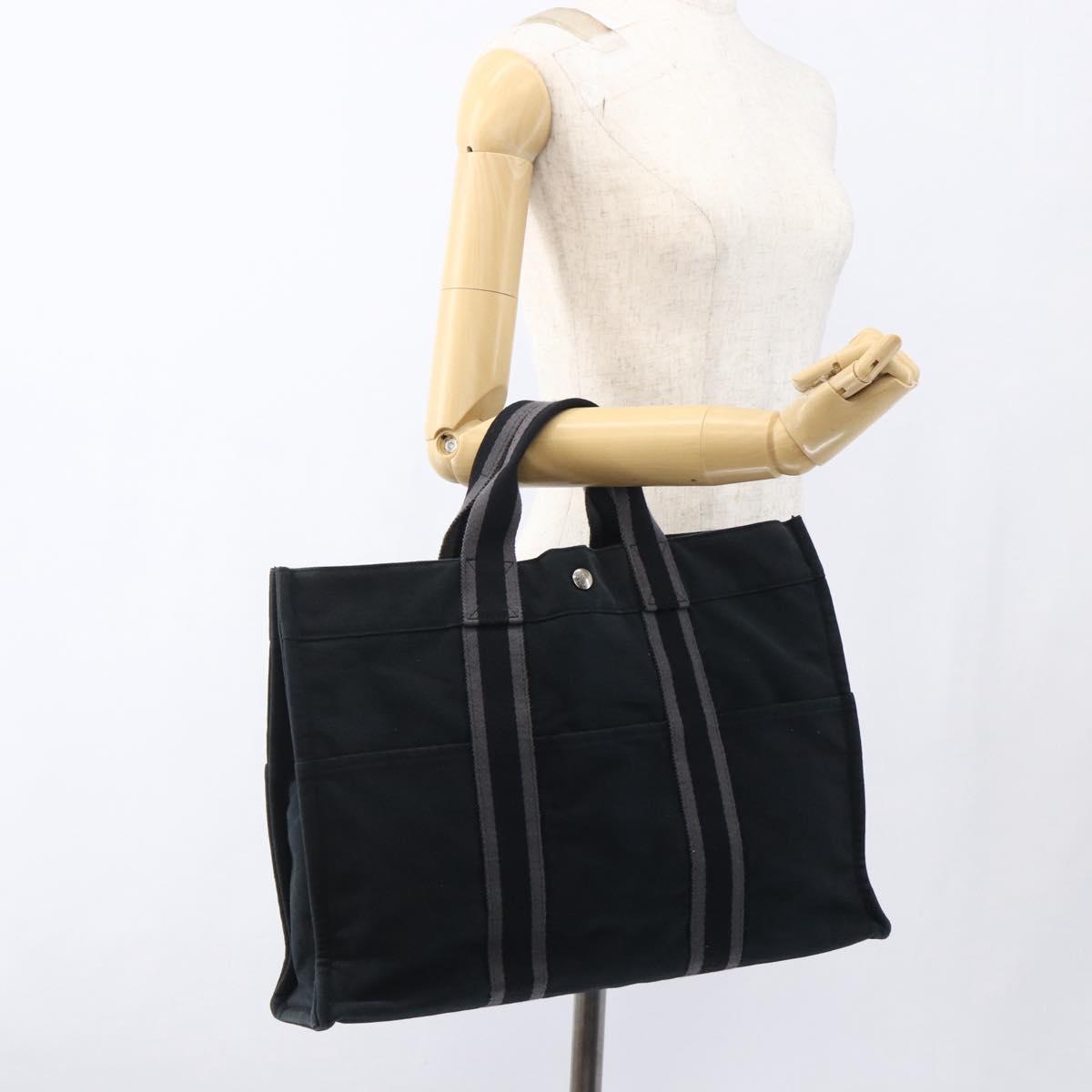 HERMES Fourre Tout MM Hand Bag Canvas Black Silver Auth ti3715
