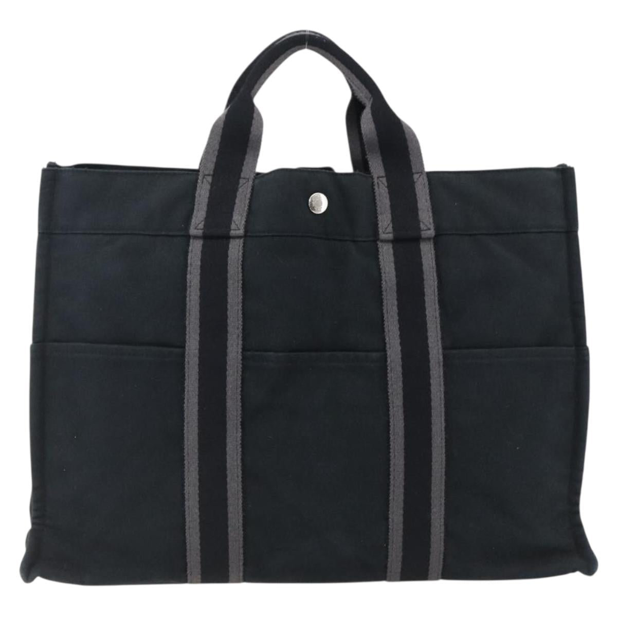 HERMES Fourre Tout MM Hand Bag Canvas Black Silver Auth ti3715