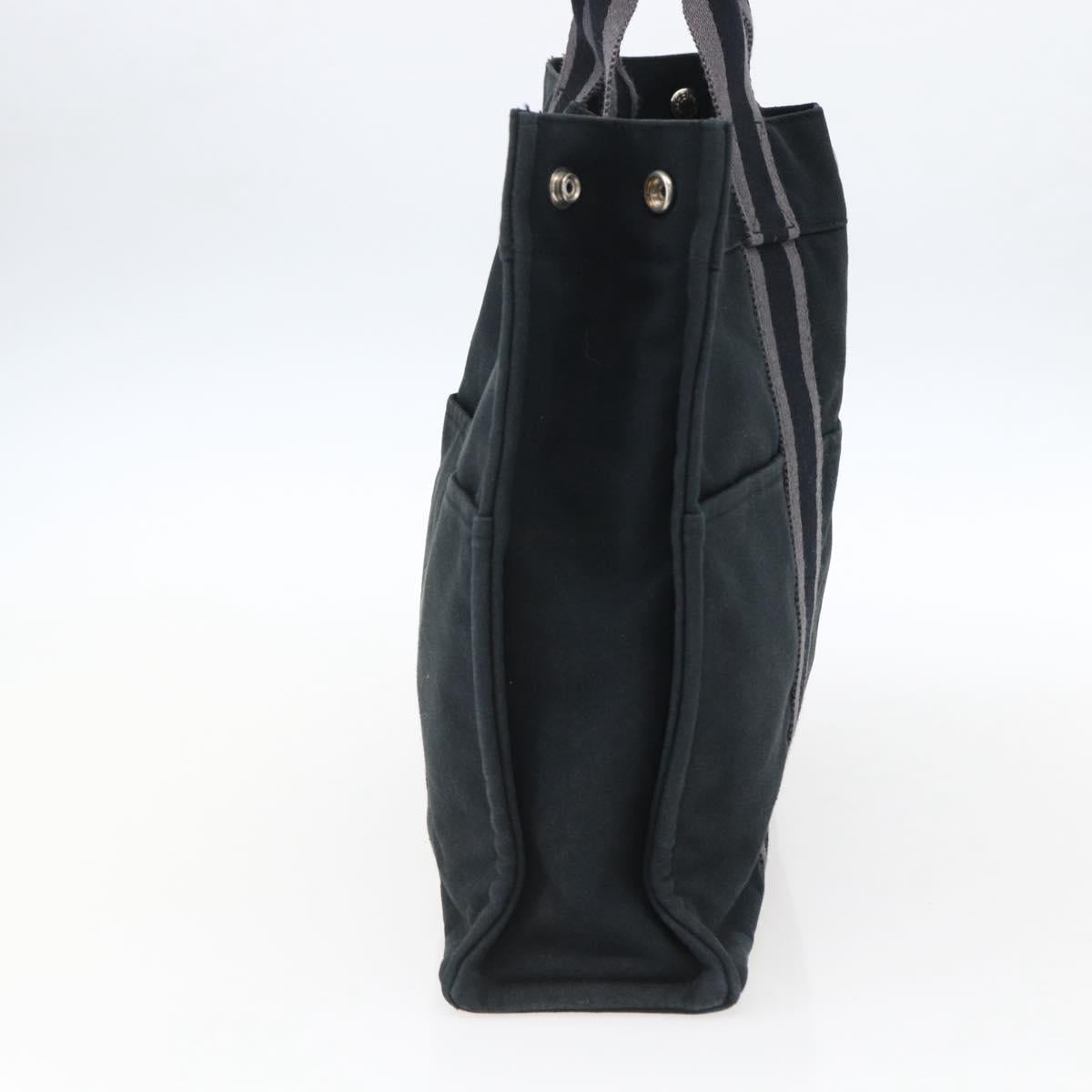 HERMES Fourre Tout MM Hand Bag Canvas Black Silver Auth ti3715