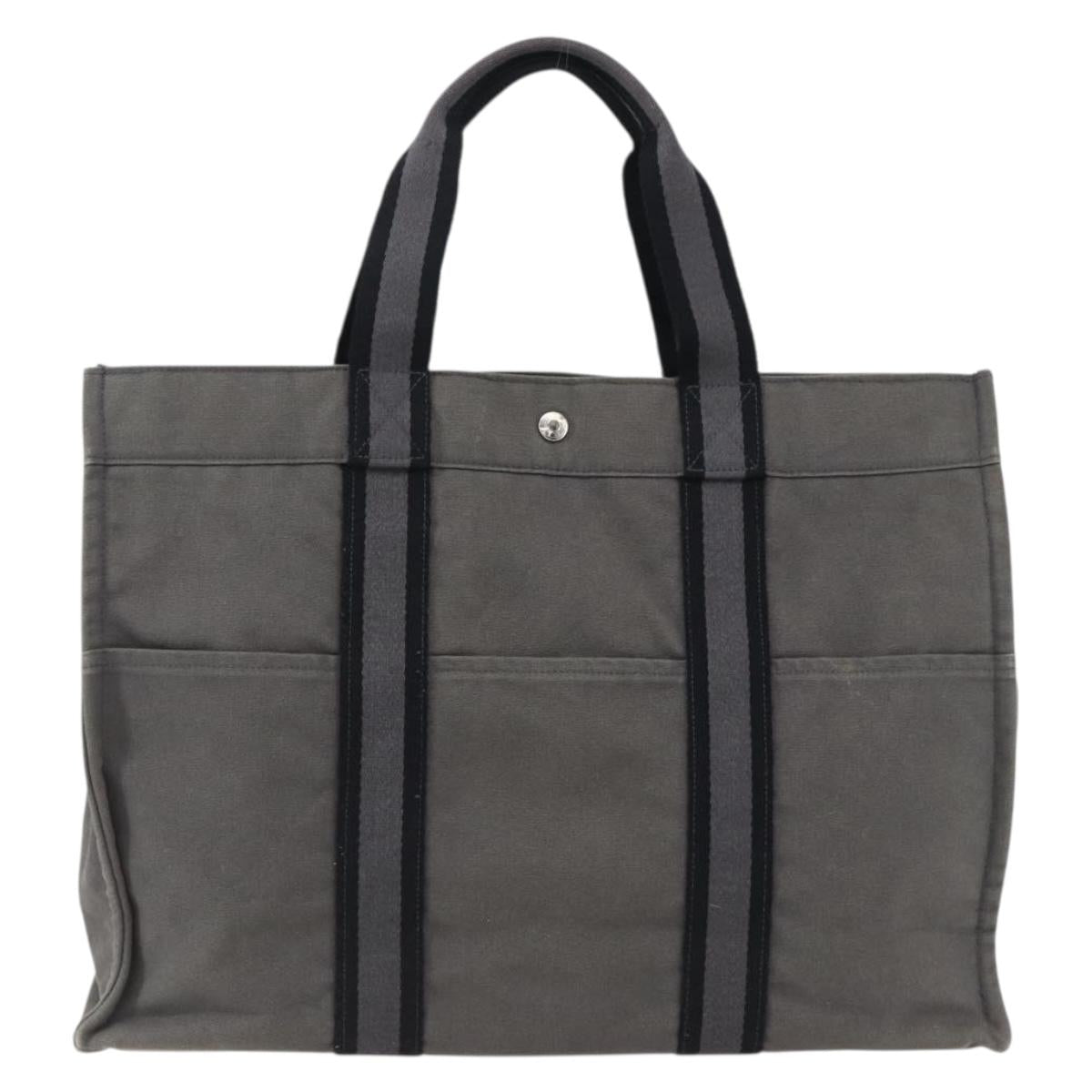 HERMES Fourre Tout GM Hand Bag Canvas Gray Silver Auth ti3716