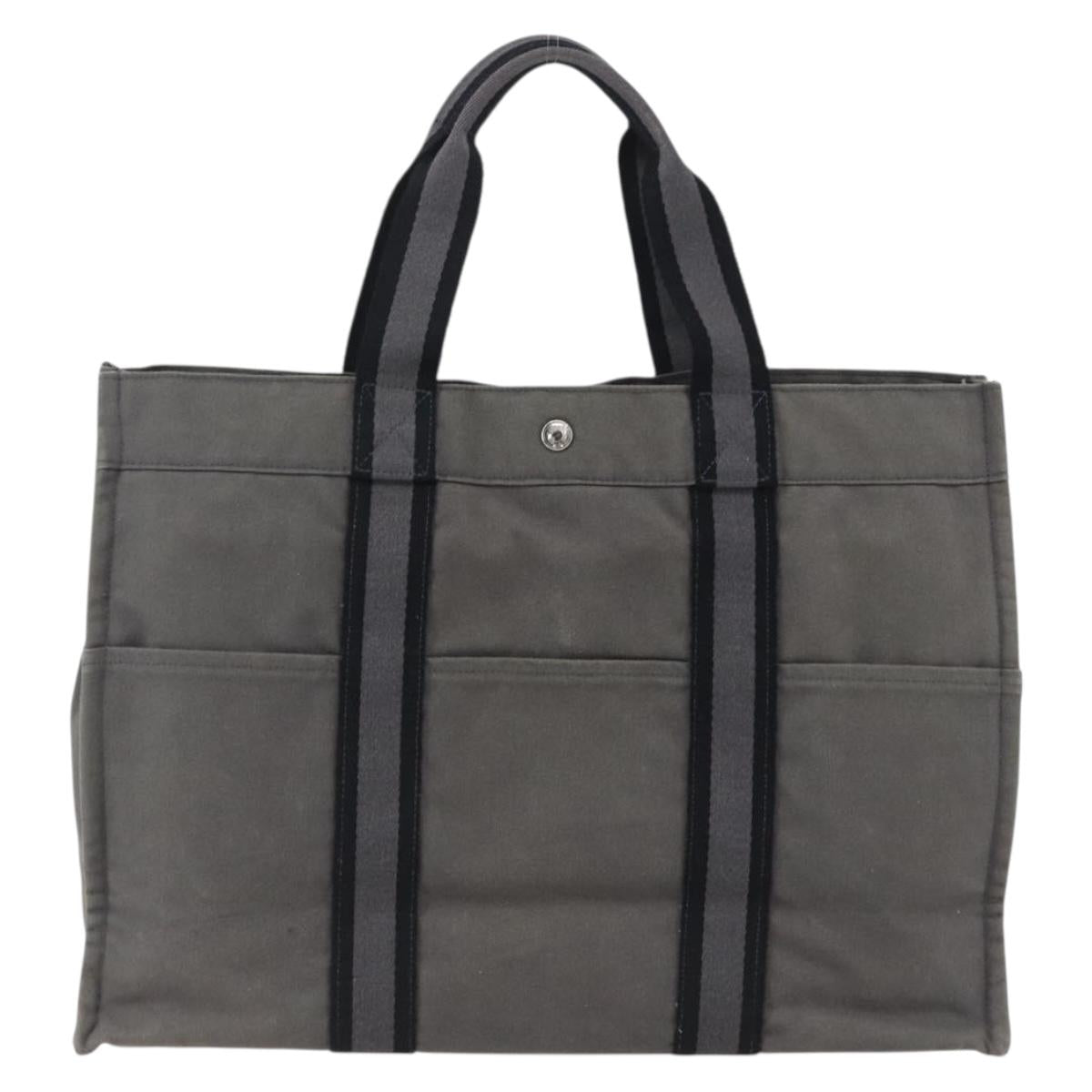 HERMES Fourre Tout GM Hand Bag Canvas Gray Silver Auth ti3716