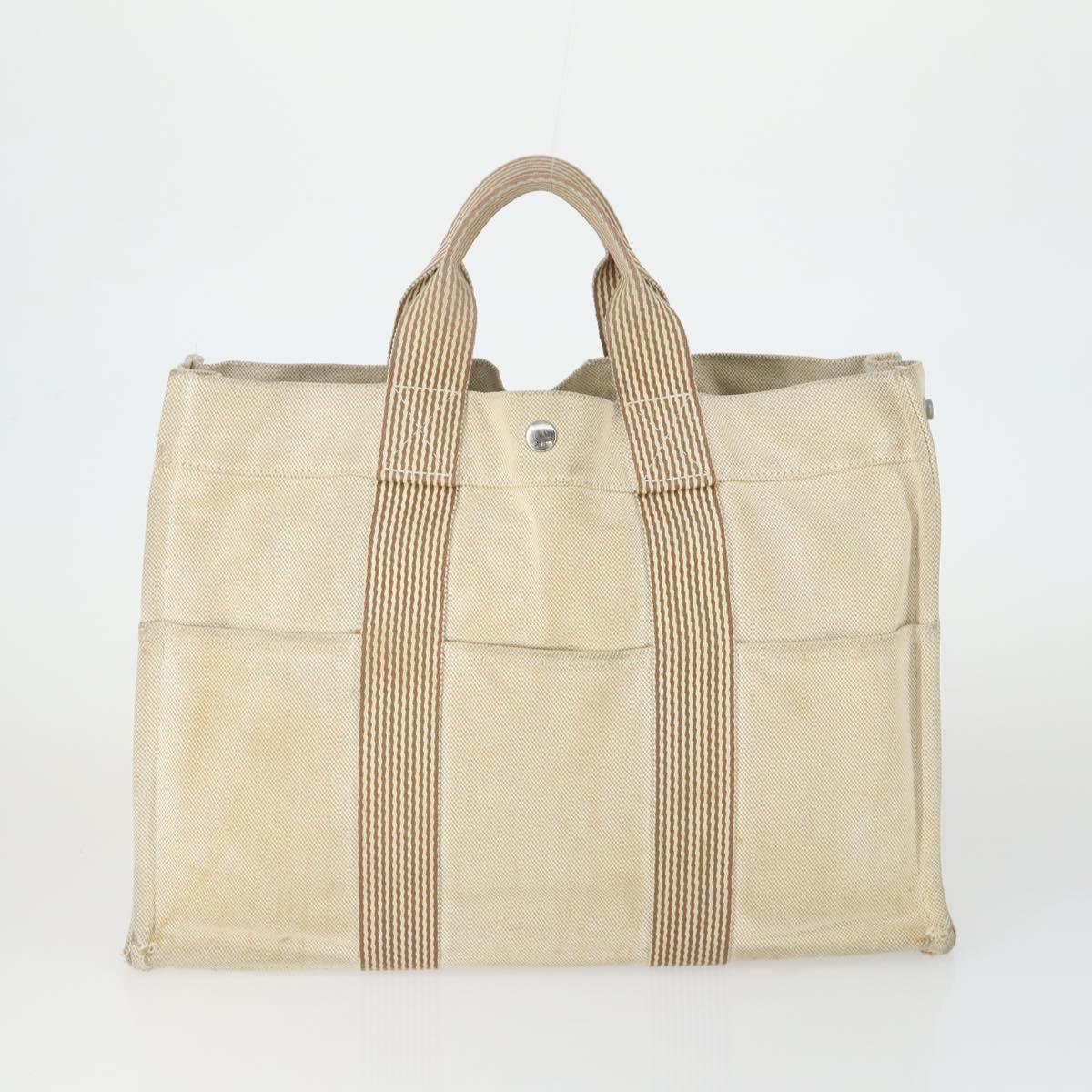 HERMES Fourre Tout Hand Bag Canvas 3 Set Beige Brown black Auth ti3717