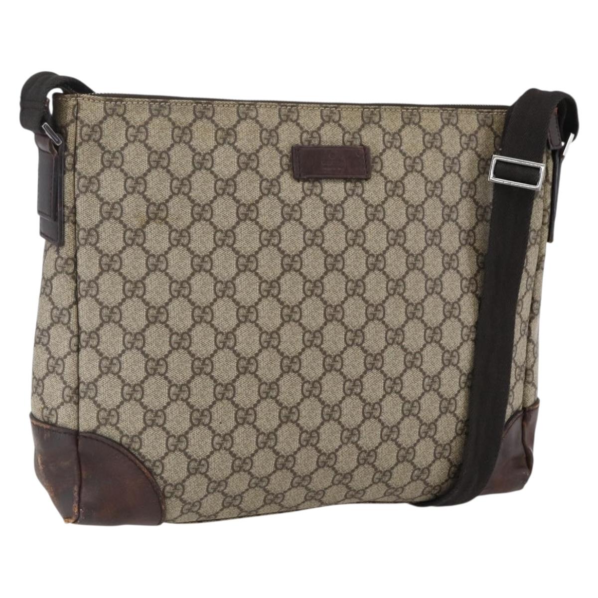 GUCCI GG Supreme Shoulder Bag PVC Beige Silver 110054 Auth ti3720