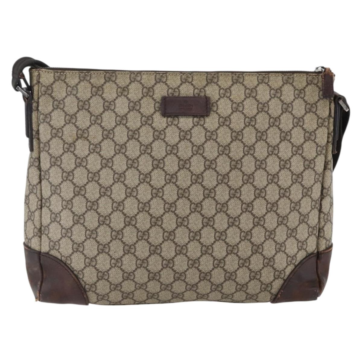GUCCI GG Supreme Shoulder Bag PVC Beige Silver 110054 Auth ti3720