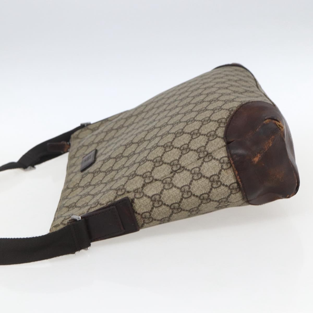 GUCCI GG Supreme Shoulder Bag PVC Beige Silver 110054 Auth ti3720