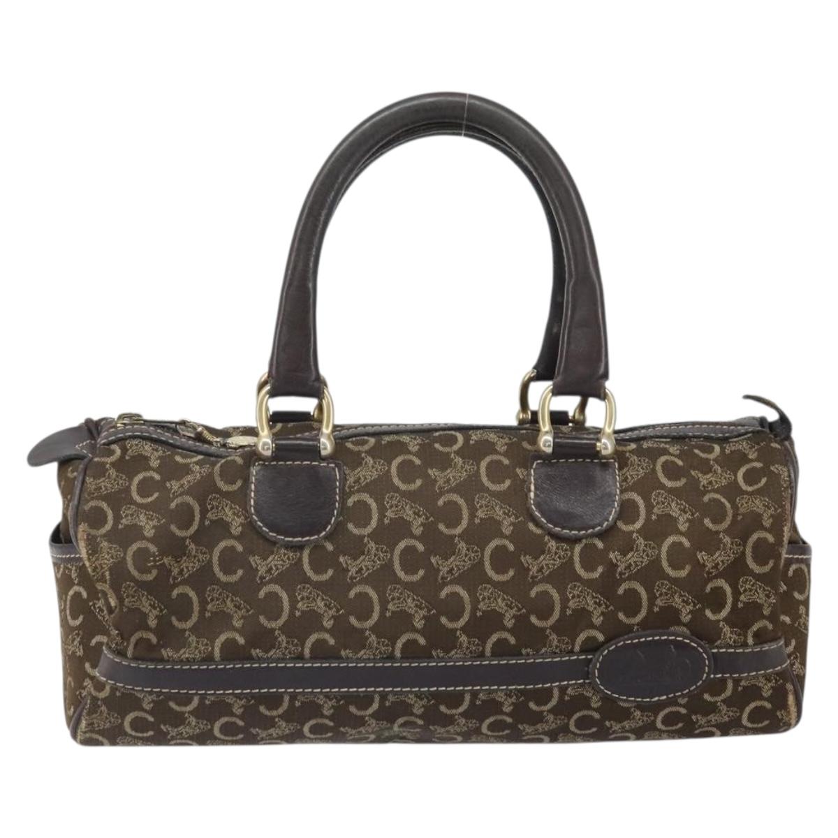 CELINE C Macadam Canvas Hand Bag Brown Gold Auth ti3721