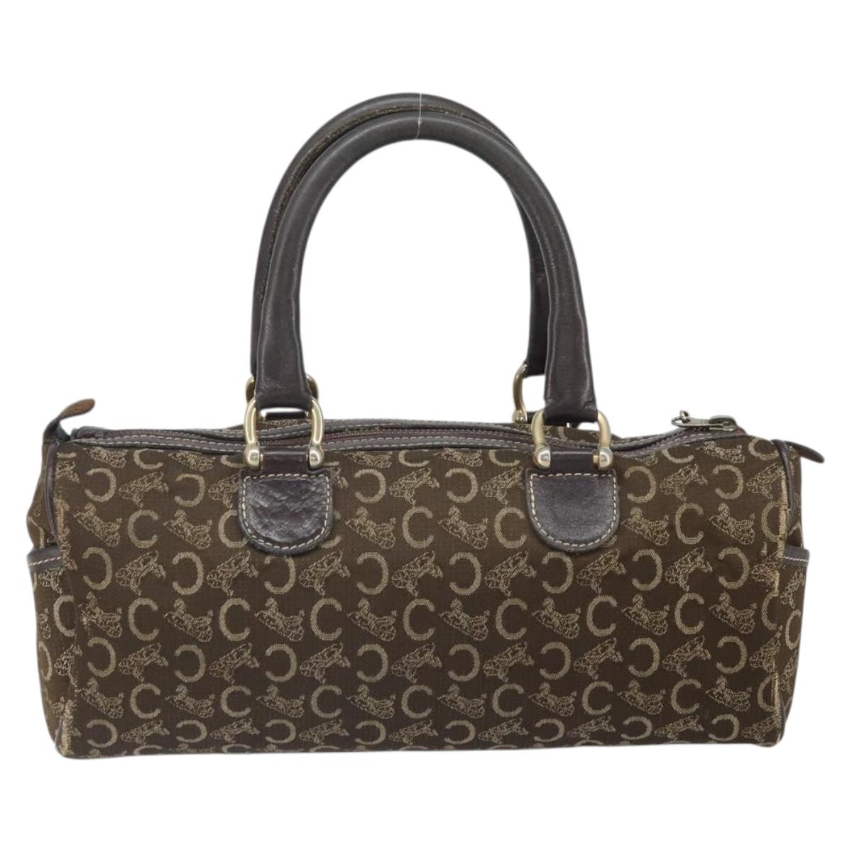 CELINE C Macadam Canvas Hand Bag Brown Gold Auth ti3721
