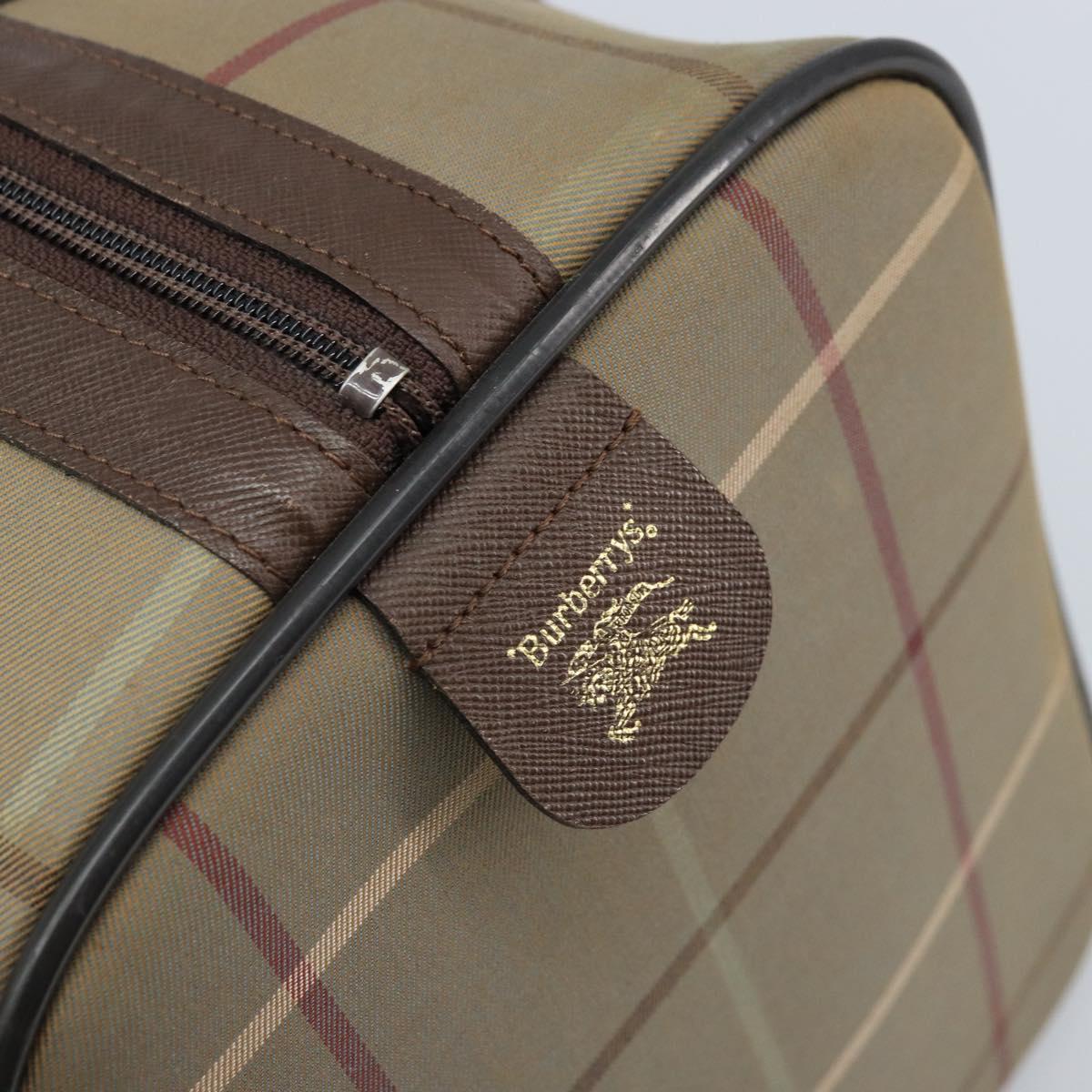 Burberrys Nova Check Boston Bag Canvas Leather Beige Gold Auth ti3722