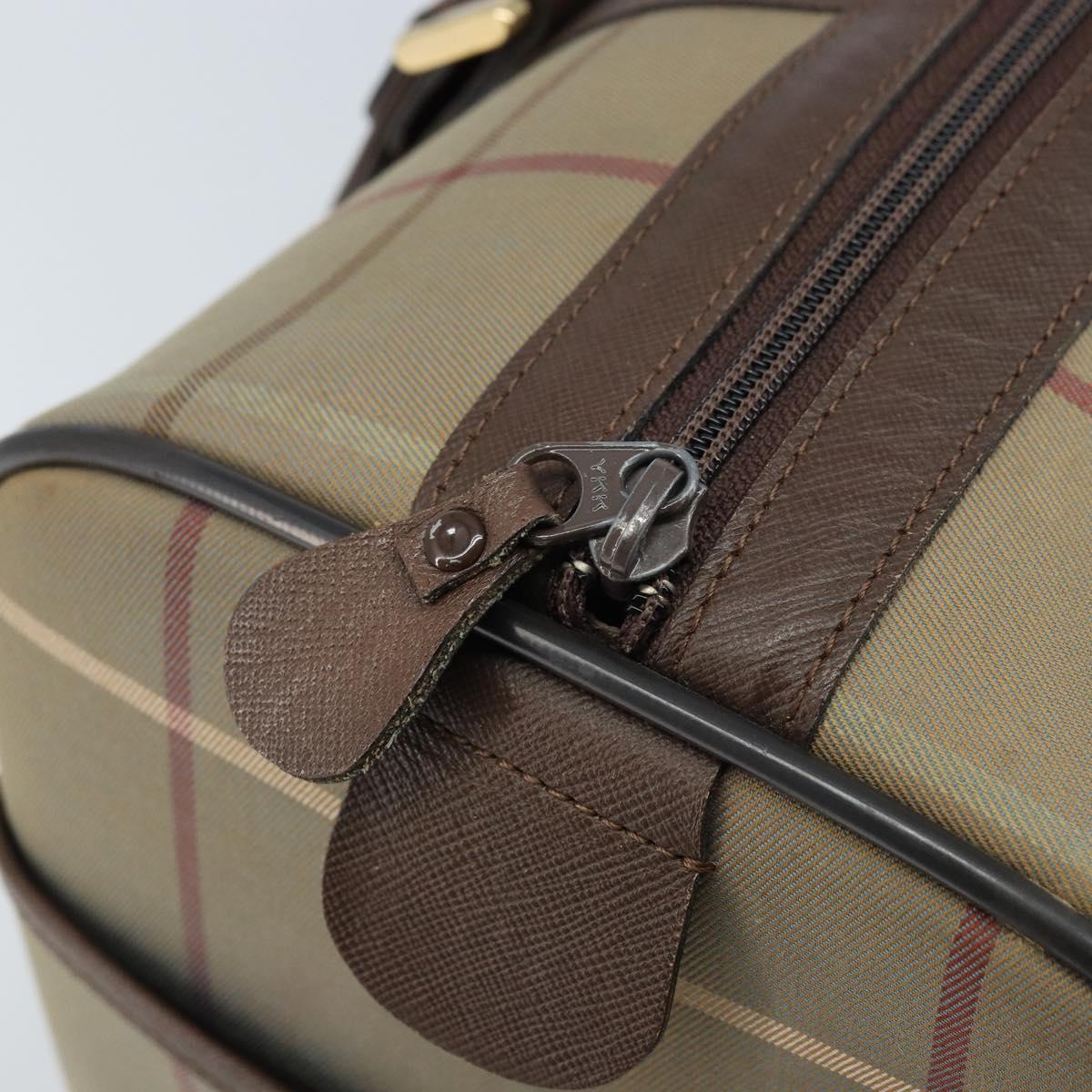 Burberrys Nova Check Boston Bag Canvas Leather Beige Gold Auth ti3722