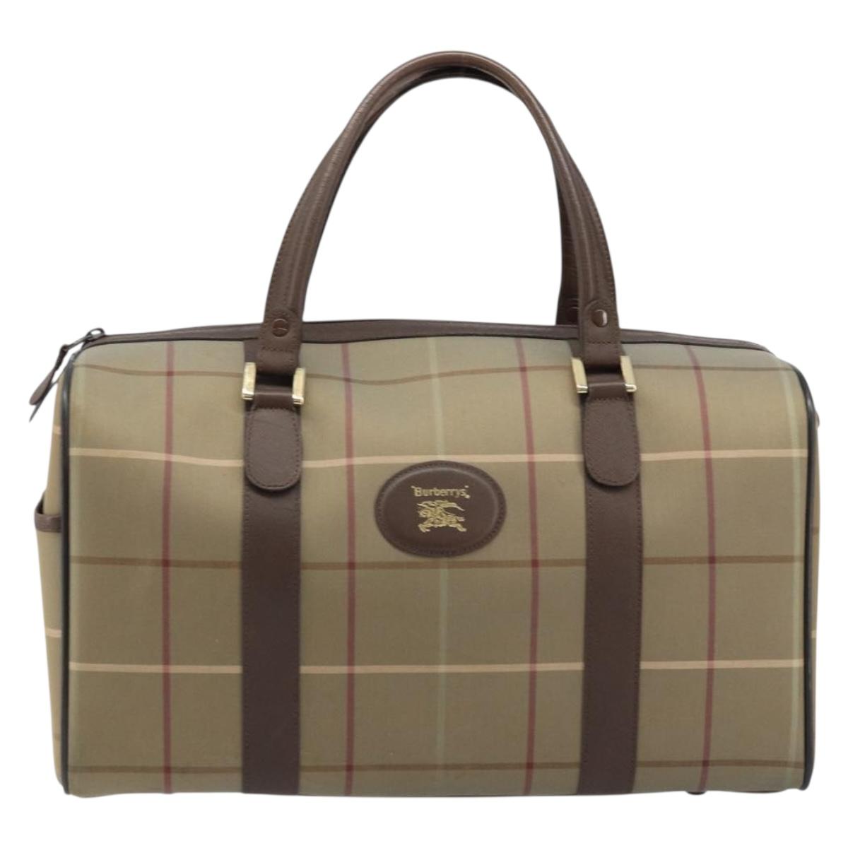 Burberrys Nova Check Boston Bag Canvas Leather Beige Gold Auth ti3722